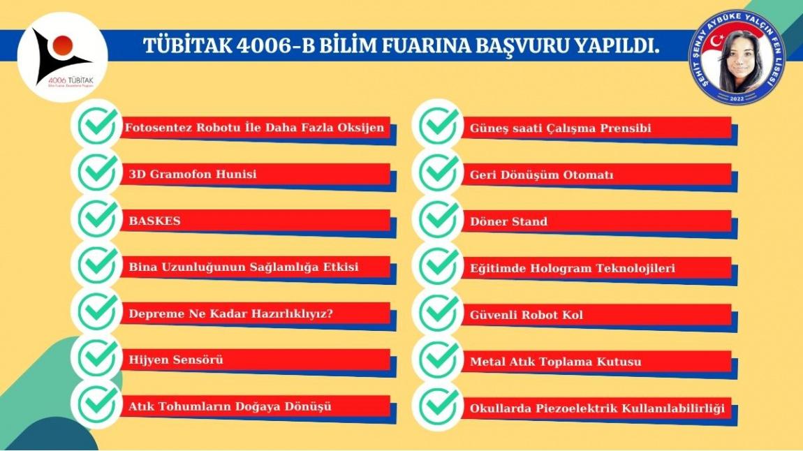 2022/2023 YILI TÜBİTAK-B BİLİM FUARI PROJE BAŞVURUSU YAPILDI.